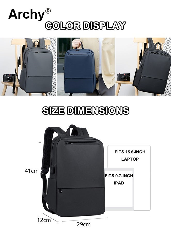 Business Backpack for Men Travel Casual Oxford Cloth Laptop Backpack Fit 15.6 Inch Laptop Bag Water Resistant Schoolbag with USB Port Large Capacity Plain Men's Daypack