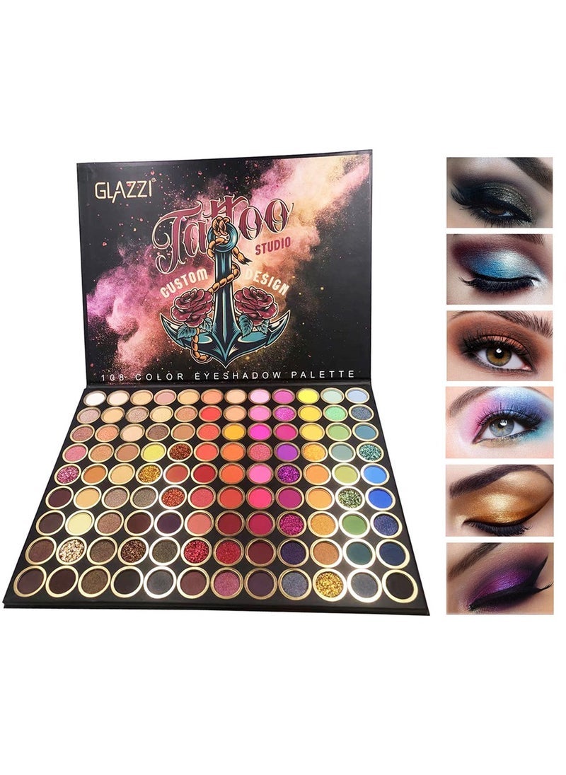 108 Colors Waterproof Makeup Palette, Earth Color, Multicolor, RainbowCCoral Color Tone, Pearly Glitter Matte Sequin Shimmer Finish