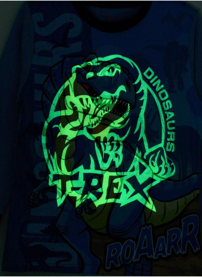 Blue Dino Roar Glow-in-the-Dark Pajama Set for Boys