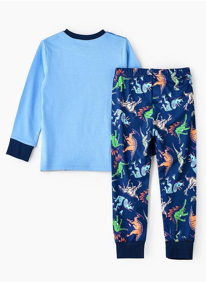 Blue Dino Roar Glow-in-the-Dark Pajama Set for Boys