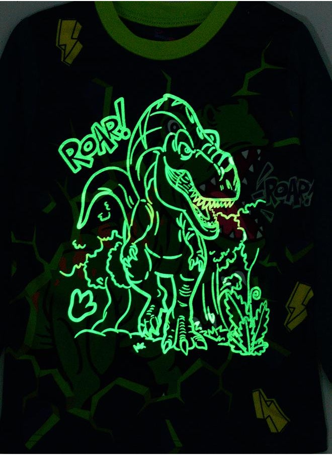 Roaring Dinosaur Glow-in-the-Dark Pajama Set for Boys