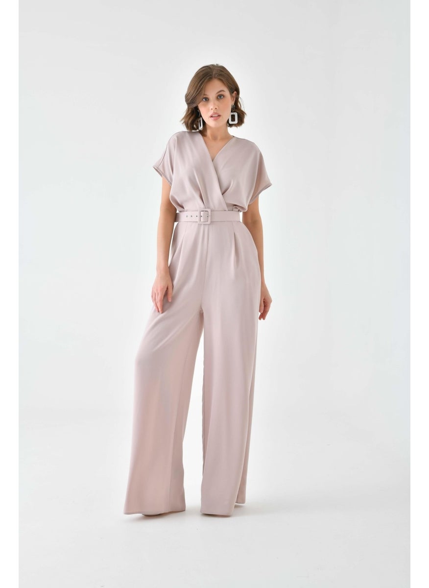 Women's Belted Jumpsuit Beige