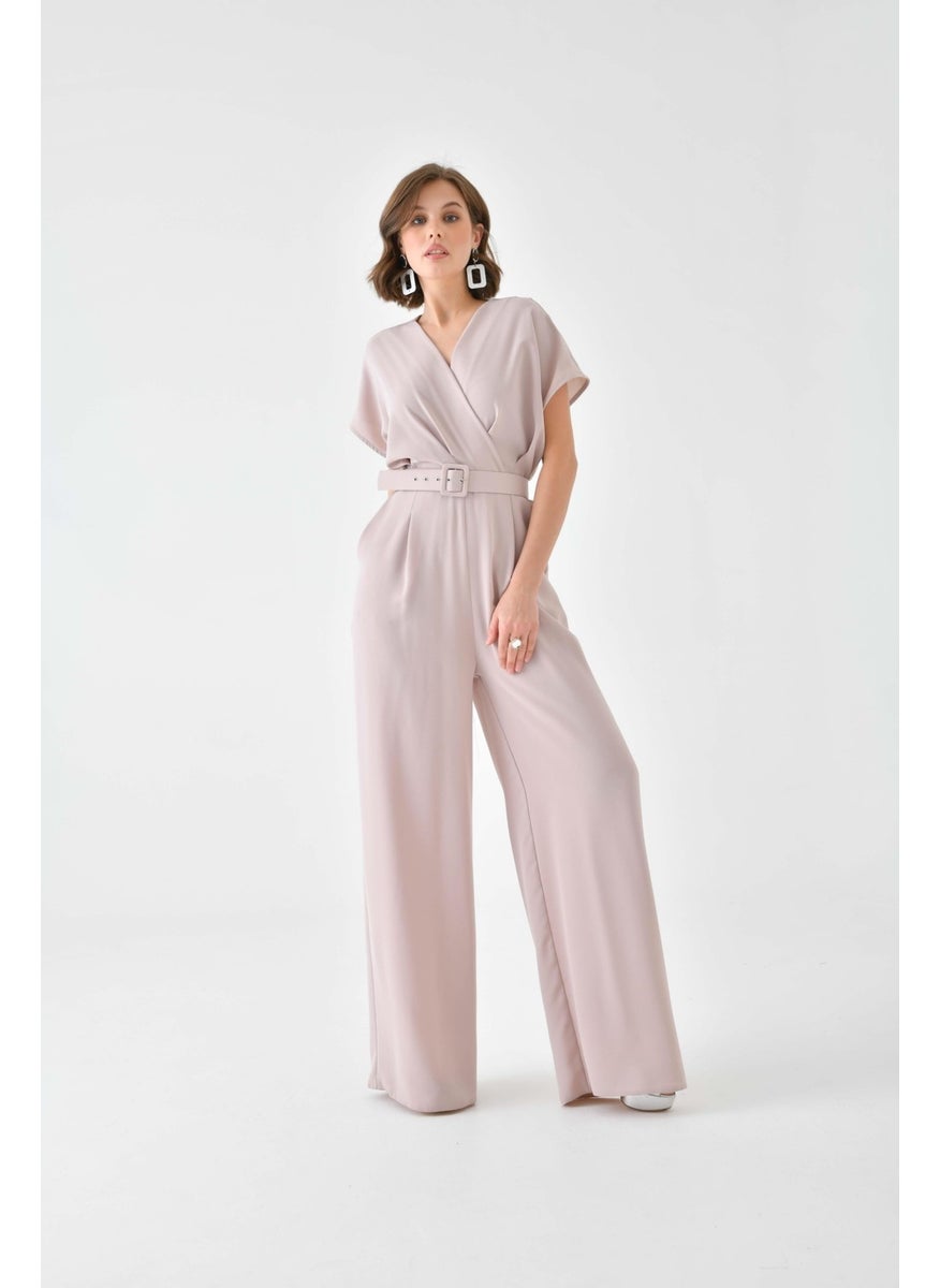 Women's Belted Jumpsuit Beige