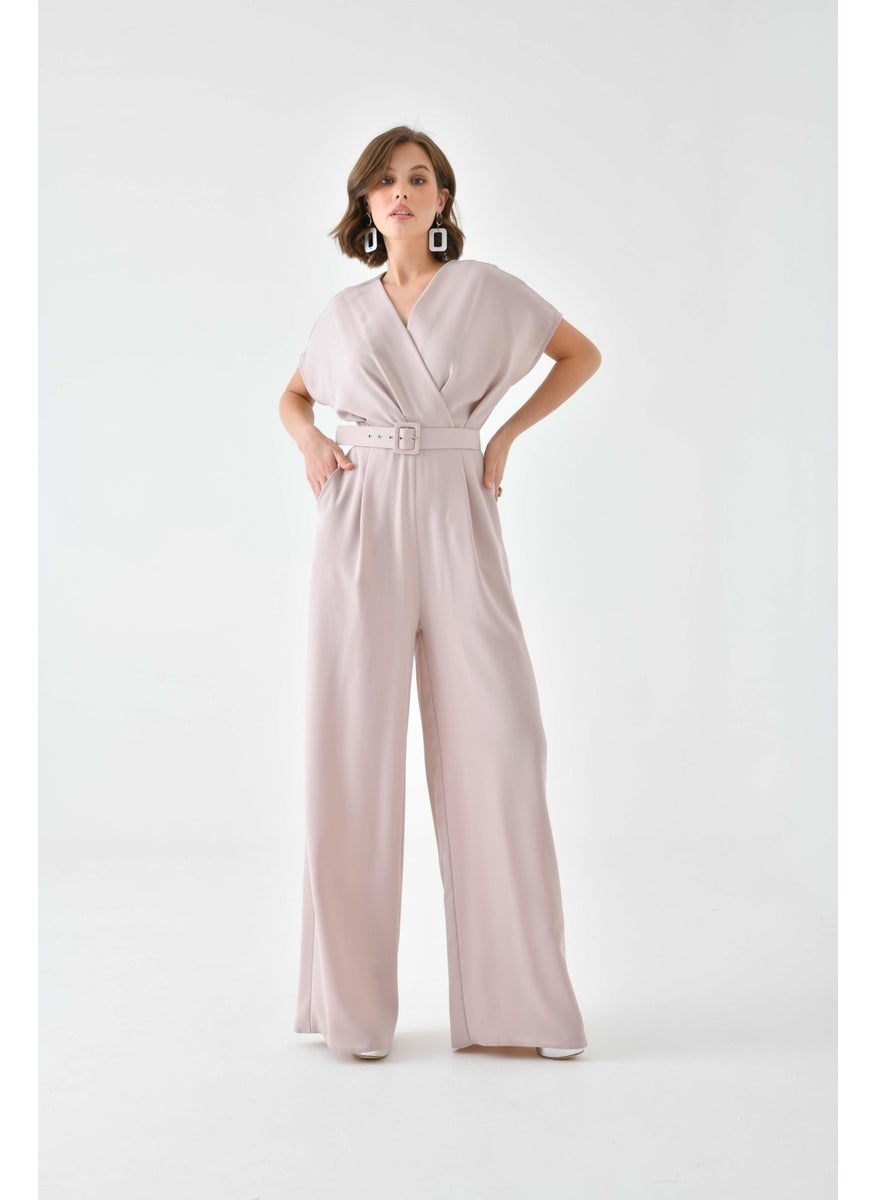 Women's Belted Jumpsuit Beige