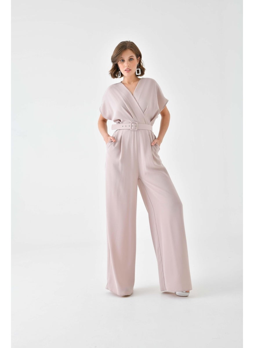 Women's Belted Jumpsuit Beige