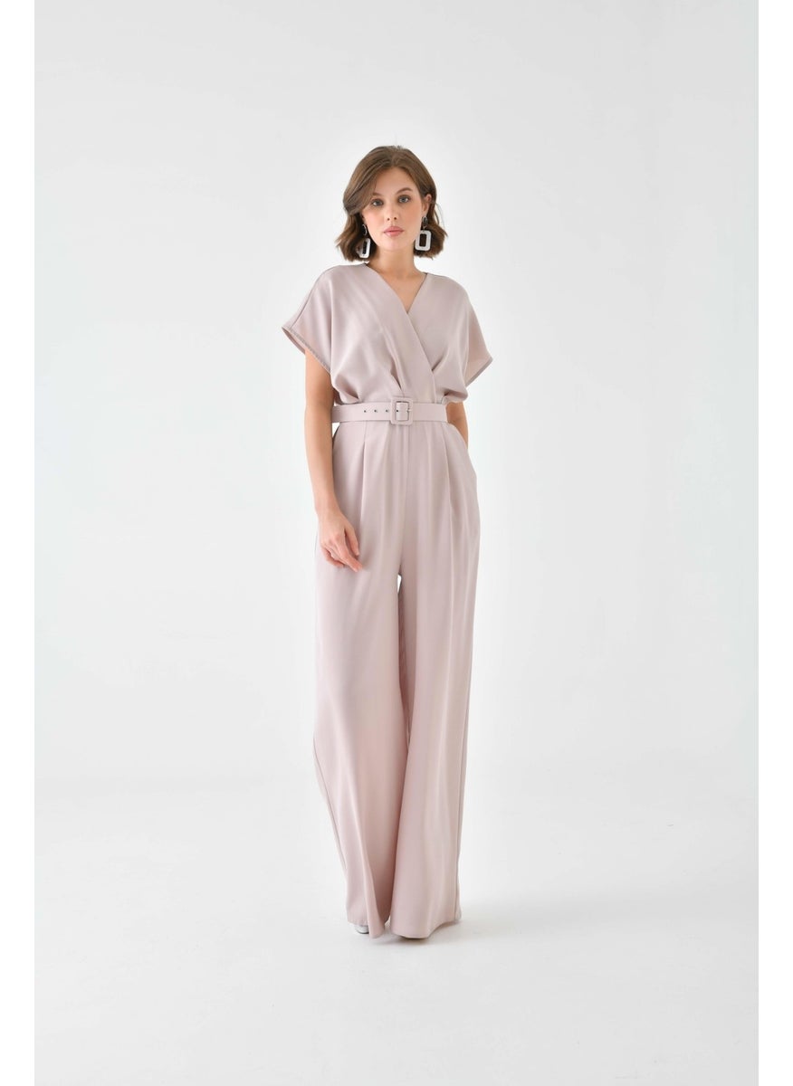 Women's Belted Jumpsuit Beige