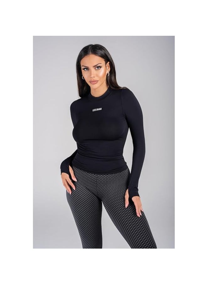 Less Drama Women's Long Sleeve Workout Top | Slim Fit Athletic Yoga Running Shirt with Thumb Holes |  Breathable Gym Unbothered Long Sleeve Top