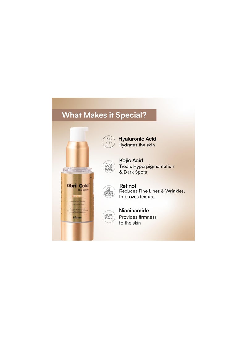 Obril Gold Skin Serum with Hyaluronic Acid, Retinol and Kojic Acid | Dermatologically Tested | All Skin Types | For Men and Women - 30ml