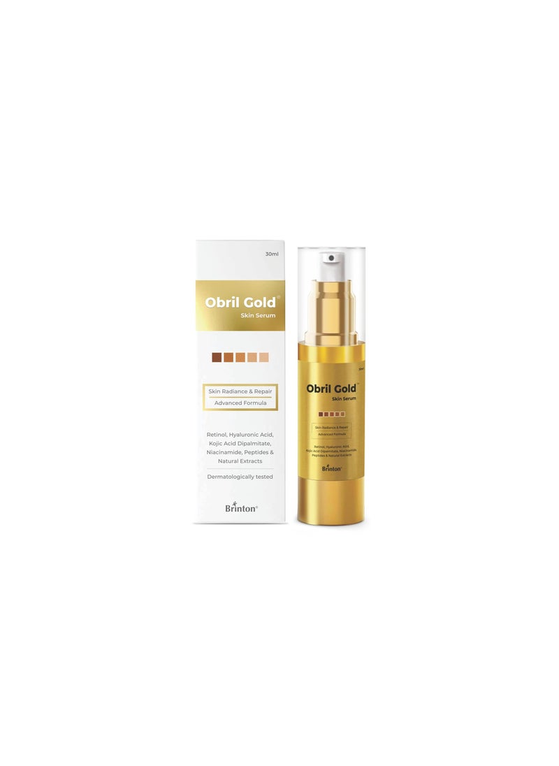 Obril Gold Skin Serum with Hyaluronic Acid, Retinol and Kojic Acid | Dermatologically Tested | All Skin Types | For Men and Women - 30ml