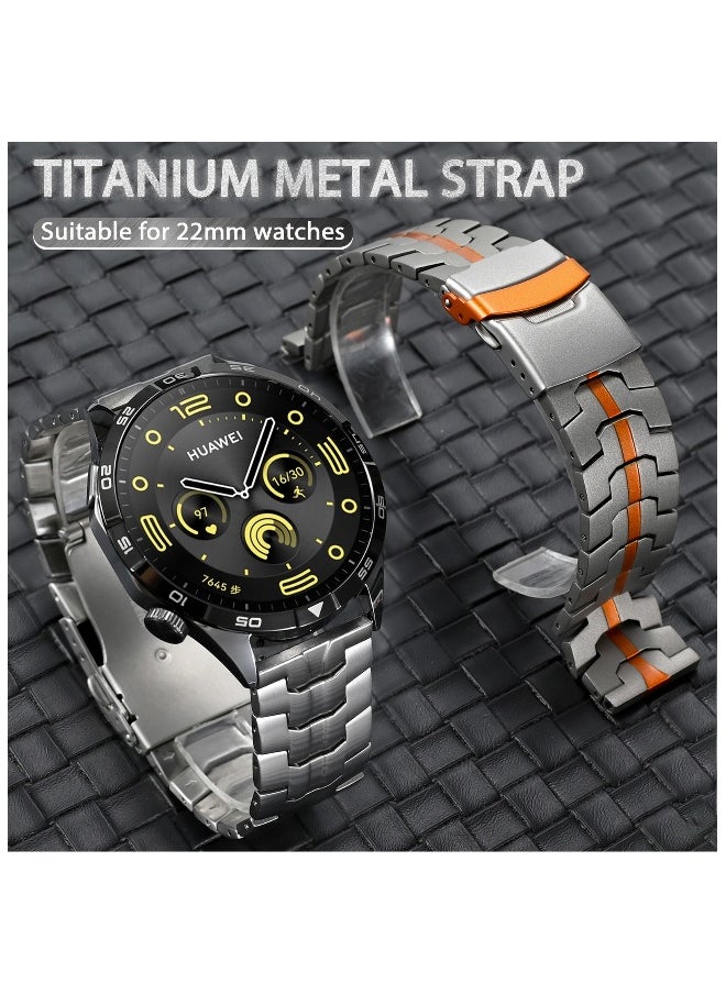 Titanium Band for HUAWEI Watch 4 3 Pro/GT 4 3 Pro, Luxury Universal 22mm Titanium Metal Replacement Watch Strap for Men and Women, Titanium-Orange