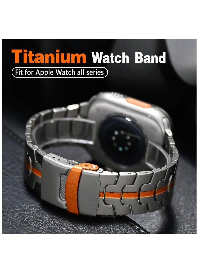 Titanium Band for Apple Watch 49mm 46mm 45mm 44mm 42mm, Men and Women Luxury Titanium Metal Replacement Watch Strap for Apple iWatch Ultra 3 2 Series 10 9 8 7 SE 6 5 4 3 2 1, Titanium-Orange