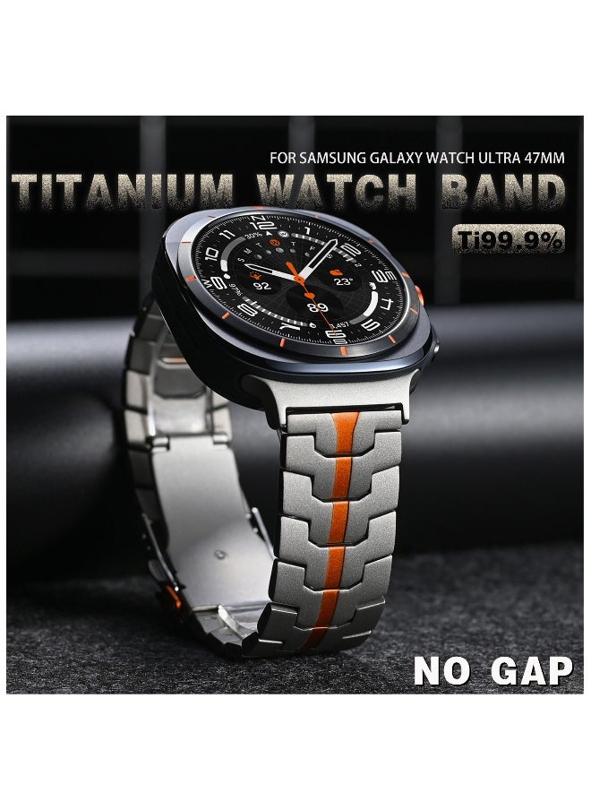 Titanium Band for Samsung Galaxy Watch Ultra 47mm LTE, Men and Women Luxury Titanium Metal Replacement Watch Strap for Samsung Watch Ultra, Black-Orange