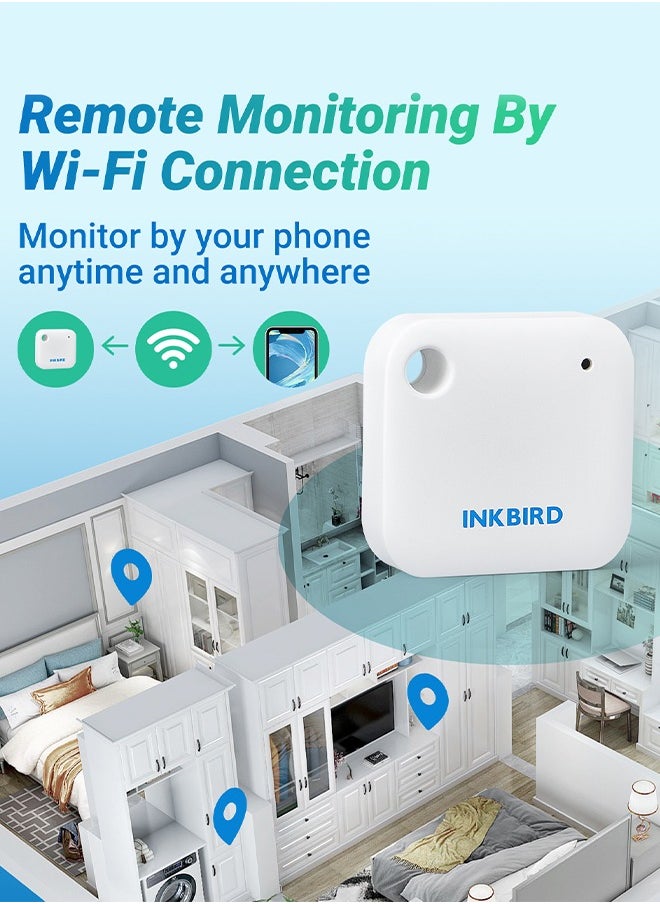 Wifi Thermometer Hygrometer Monitor Smart Temperature Humidity Sensor Ibs-Th3 With App Notification Alert 1 Year Data Storage Export Remote Monitor For Greenhouse Wine Cellar Baby Room