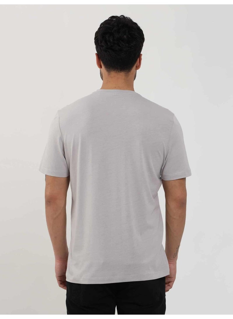 Gray Melange Men's Slim Fit Plain V-Neck Tshirt - 105648