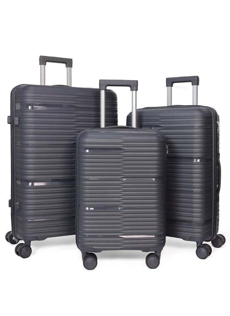 3-Piece Polypropylene Luggage Set for Every Journey: Carry-On, Medium, and Large Suitcases for Travel, Business, and Weekend Getaways