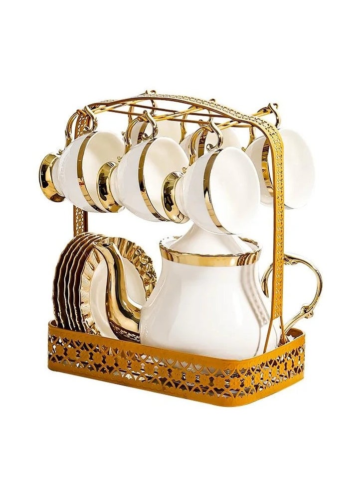 14-Piece Ceramic Coffee Cup, Saucer And Kettle Holder Set