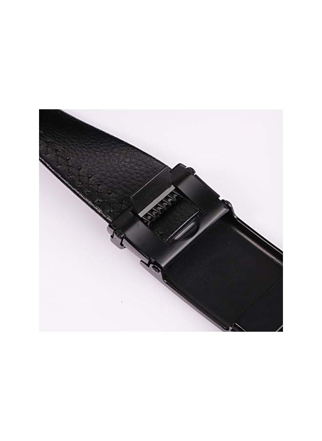 Men’s Leather,Men’s Leather Ratchet Dress Belt With Automatic Buckle, Enclosed in an Elegant Gift Box-Black