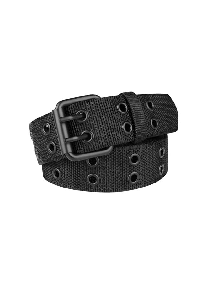 Double Prong Belt, Premium Men's Belt, Plus Size 39 to 67'' Black Grommet Nylon Belts for Men Women Unisex