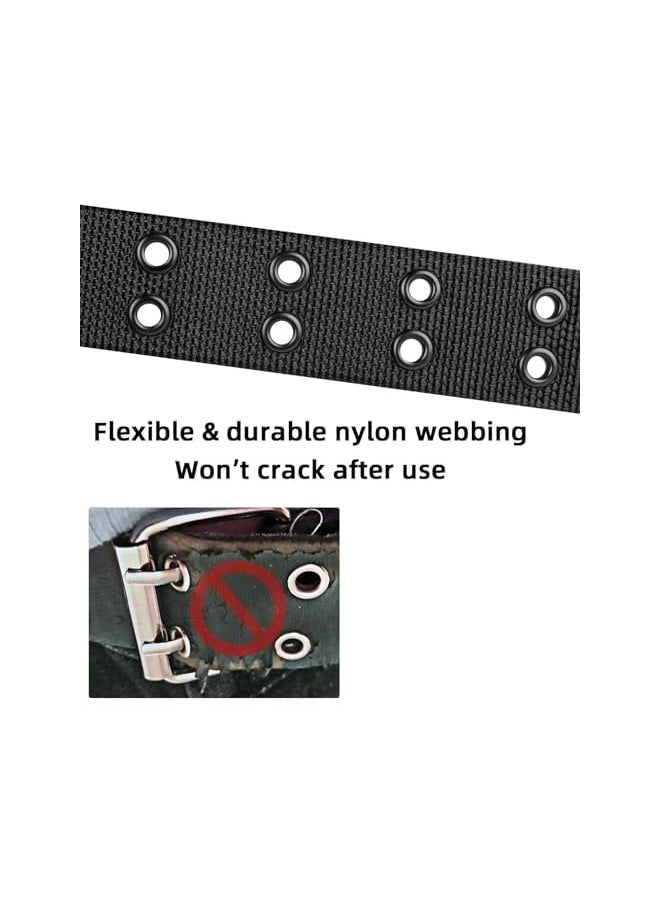 Double Prong Belt, Premium Men's Belt, Plus Size 39 to 67'' Black Grommet Nylon Belts for Men Women Unisex