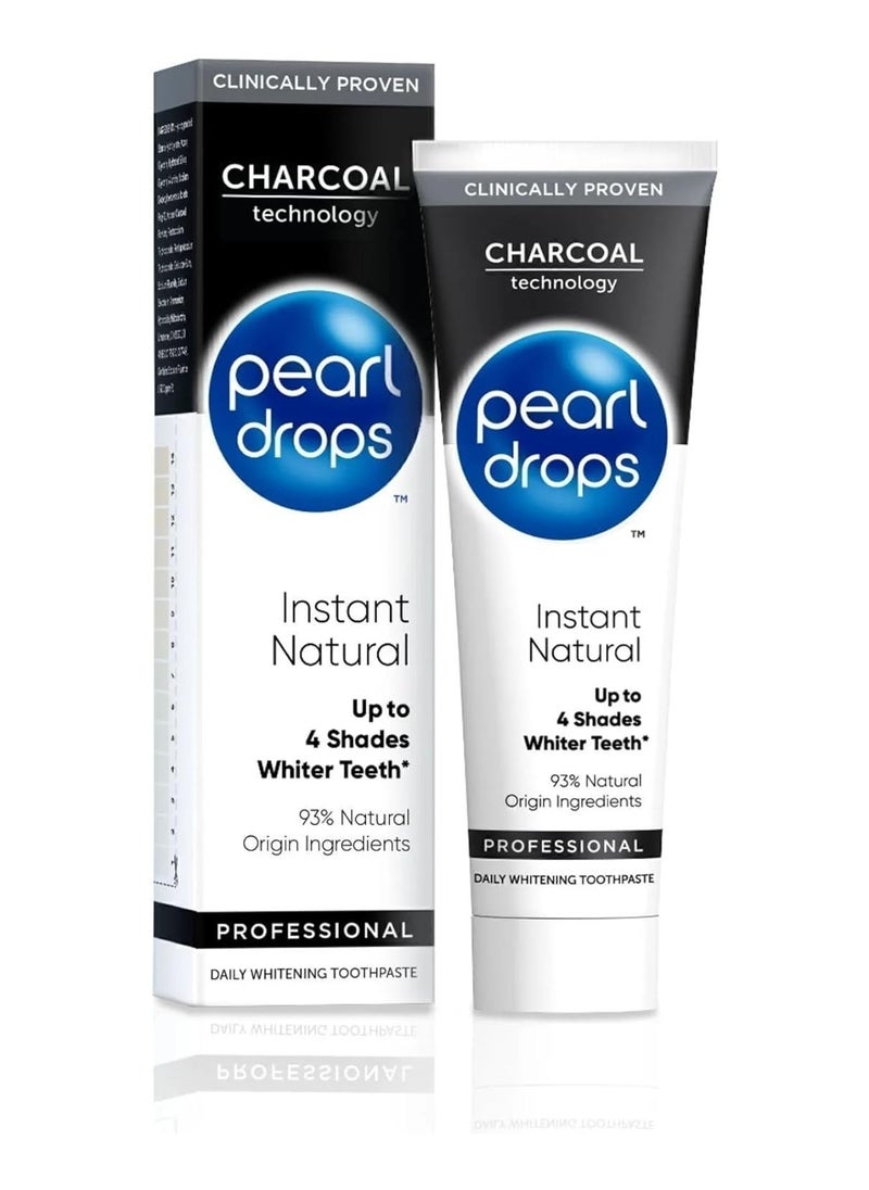 Pearl Drops Professional Daily Charcoal Toothpaste Up to 4 Shades Whiter Teeth Natural Formula Enamel Protection Freshens Breath 75ml