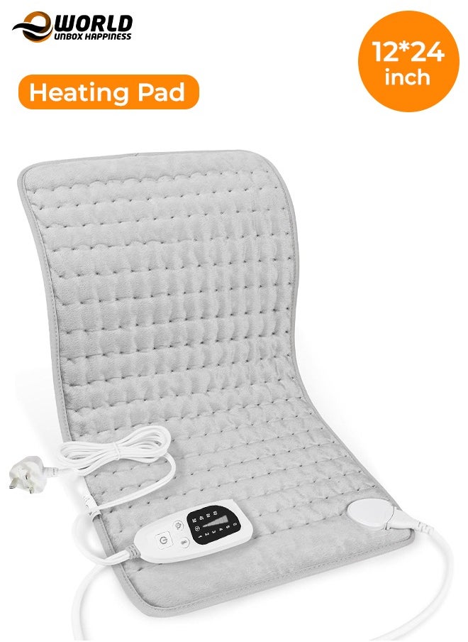 Electric Heating Pad with 4 Timer Settings, Auto Shut Off and 6 Heat Levels, Dry Heat Therapy for Back, Neck, Shoulders, Knees, Arms and Legs, Ideal Gift for Women and Men in Grey