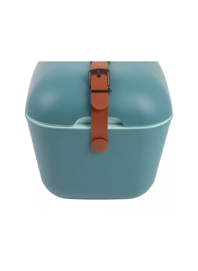 Classic Cooler Box with Leather Strap, Blue - Marine Green Rigid Thermal Insulated Ice for Beach, Picnic Party Convertible Lid Polypropylene Insulation 12L PB-9311