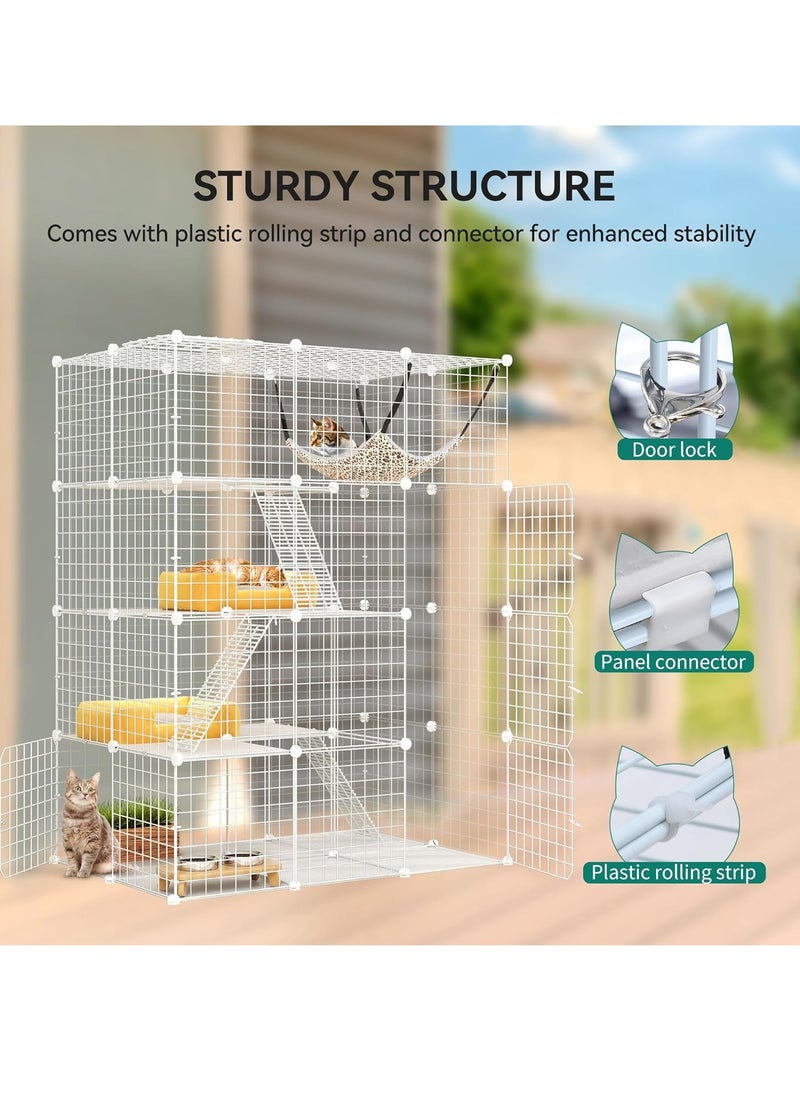 Cat Cage, Cat house, Cat Cages Indoor Large, DIY Cat Enclosure Outdoor, Pet Cage for Rabbits, Small Animals ,Cat tree can be placed (White 147x111x75 cm)