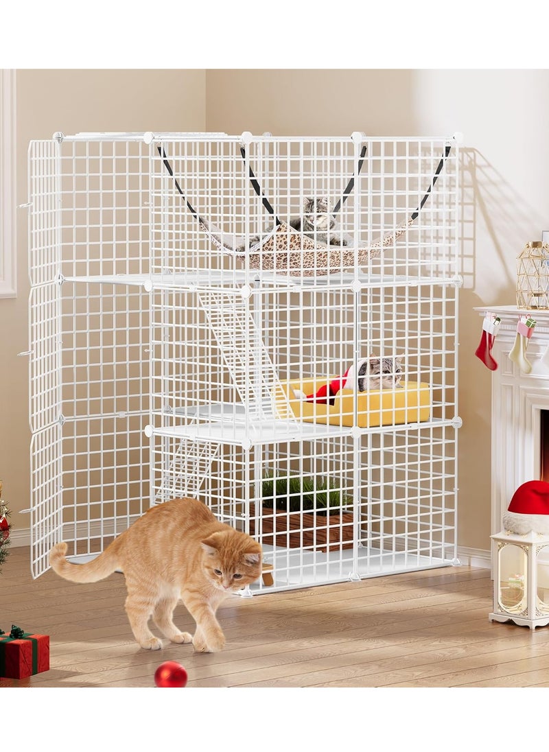 Cat Cage, Cat house, Cat Cages Indoor Large, DIY Cat Enclosure Outdoor, Pet Cage for Rabbits, Small Animals ,Cat tree can be placed (White 147x111x75 cm)