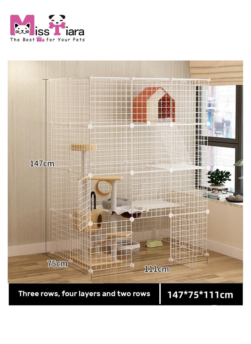 Cat Cage, Cat house, Cat Cages Indoor Large, DIY Cat Enclosure Outdoor, Pet Cage for Rabbits, Small Animals ,Cat tree can be placed (White 147x111x75 cm)