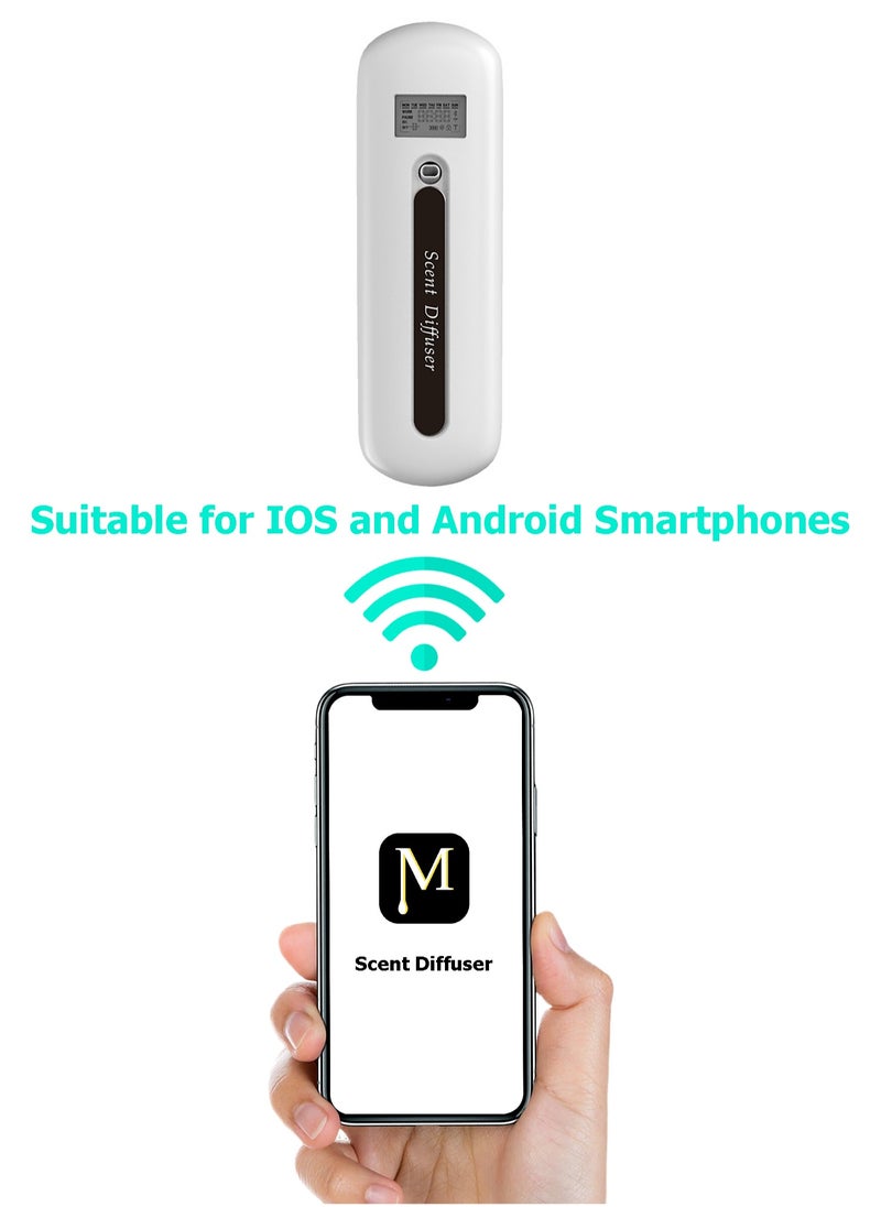 Air Fragrance Device - Air Freshener - Essential Oil Diffuser - Waterless Fragrance Diffuser - Air Perfuming Device with LCD Screen - Built-in Bluetooth - Wall Mounted Aroma Diffuser - Smart Automatic Spray - Cordless Deodorizer - 160ml