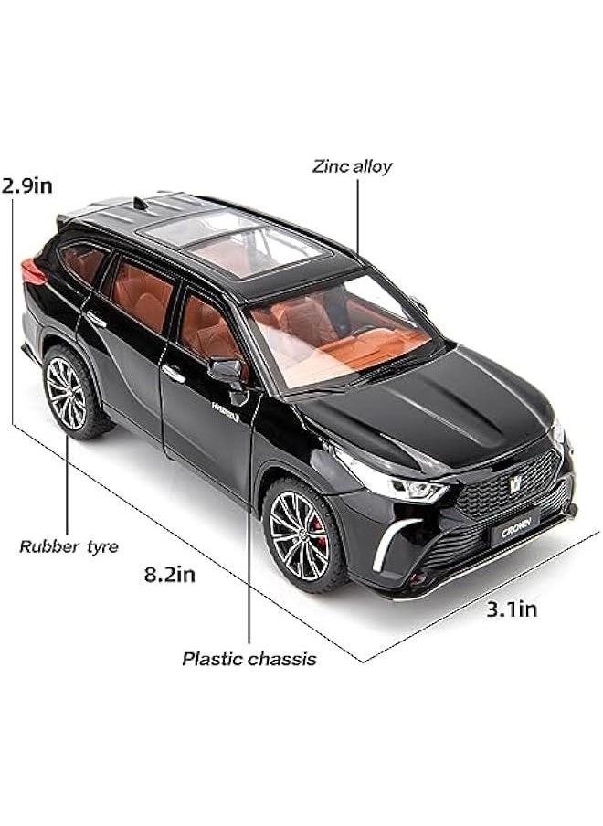 1/24 Scale Crown Kluger 6 Doors Opend Alloy Car Model Toy ，Sound and Light Pull Back Collection Toy Car for Kids Gift Black