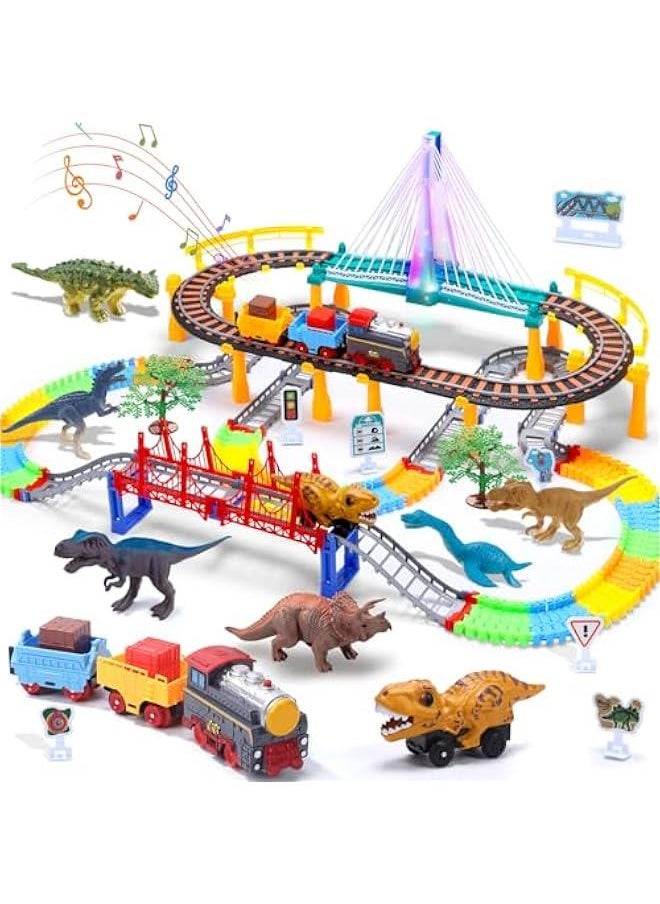 Toddler Train Set Toy, Electric Train Track & Dinosaur Track Toy for 3 4 5 Years Old Kids, Boys and Girls