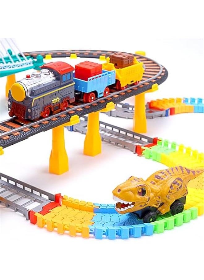 Toddler Train Set Toy, Electric Train Track & Dinosaur Track Toy for 3 4 5 Years Old Kids, Boys and Girls