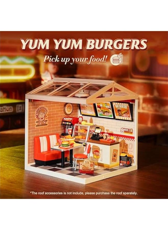 DIY Miniature Plastic House Building Set Toys Playset with LED Suitable for Mini Figures Construction Toys Diorama Kit Gifts for Teens Adults (Yum Yum Burgers)