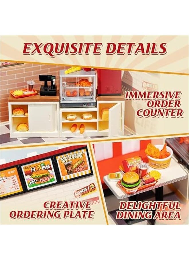 DIY Miniature Plastic House Building Set Toys Playset with LED Suitable for Mini Figures Construction Toys Diorama Kit Gifts for Teens Adults (Yum Yum Burgers)