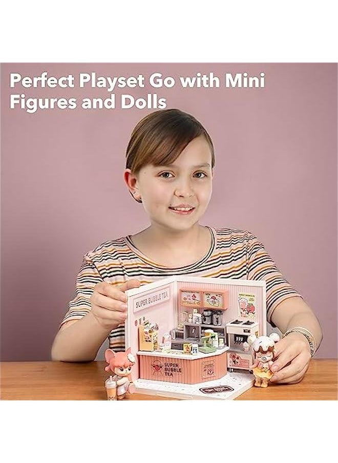 Plastic House Building Set Toy DIY Miniature Dollhouse Playset with LED for Mini Figures Construction Toys Diorama Kit Gifts for Teens Adults