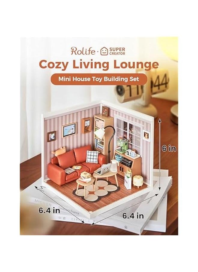 DIY Miniature Plastic House Building Set Toys Playset with LED Suitable for Mini Figures Construction Toys Diorama Kit Gifts for Teens Adults (Cozy Living Lounge)