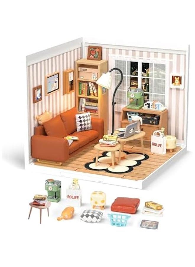 DIY Miniature Plastic House Building Set Toys Playset with LED Suitable for Mini Figures Construction Toys Diorama Kit Gifts for Teens Adults (Cozy Living Lounge)