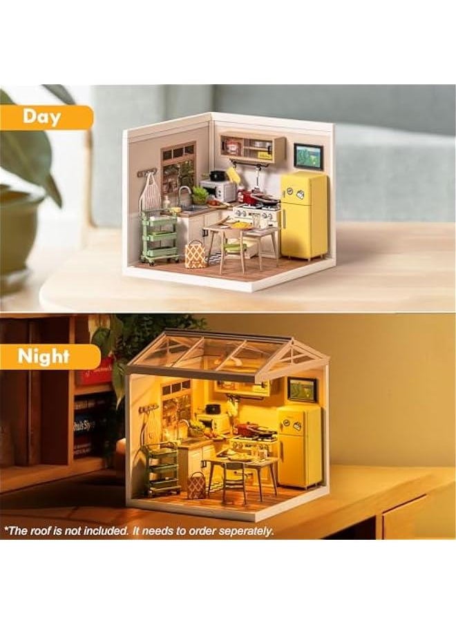 DIY Miniature Plastic House Building Set Toys Playset with LED Suitable for Mini Figures Construction Toys Diorama Kit Gifts for Teens Adults (Happy Meals Kitchen)