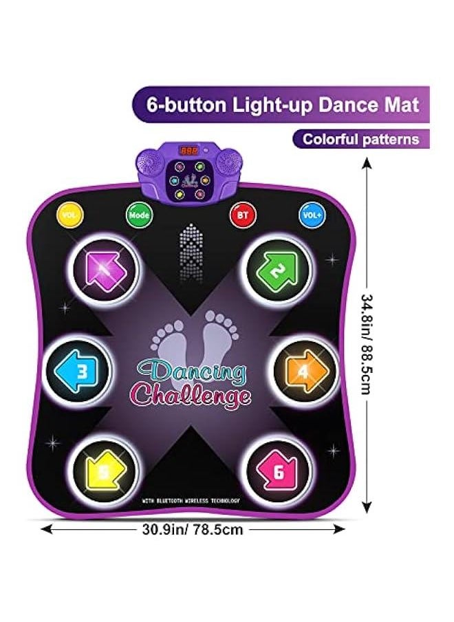 Dance Mat Toys for 3-12 Year Old Kids, Electronic Dance Pad with Light-up 6-on Wireless Bluetooth, Music Dance with 5 Game Modes, Birthday Toys Gifts for 3 4 5 6 7 8 9 10+ Year Old Girls