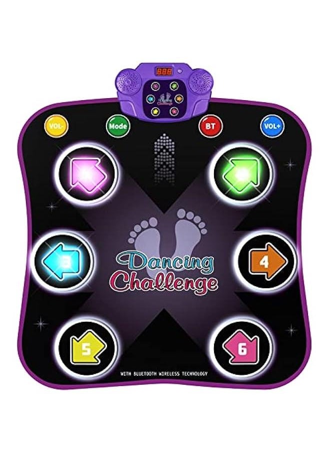 Dance Mat Toys for 3-12 Year Old Kids, Electronic Dance Pad with Light-up 6-on Wireless Bluetooth, Music Dance with 5 Game Modes, Birthday Toys Gifts for 3 4 5 6 7 8 9 10+ Year Old Girls