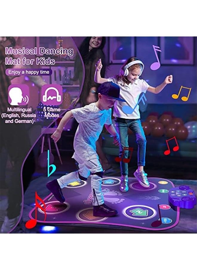 Dance Mat Toys for 3-12 Year Old Kids, Electronic Dance Pad with Light-up 6-on Wireless Bluetooth, Music Dance with 5 Game Modes, Birthday Toys Gifts for 3 4 5 6 7 8 9 10+ Year Old Girls