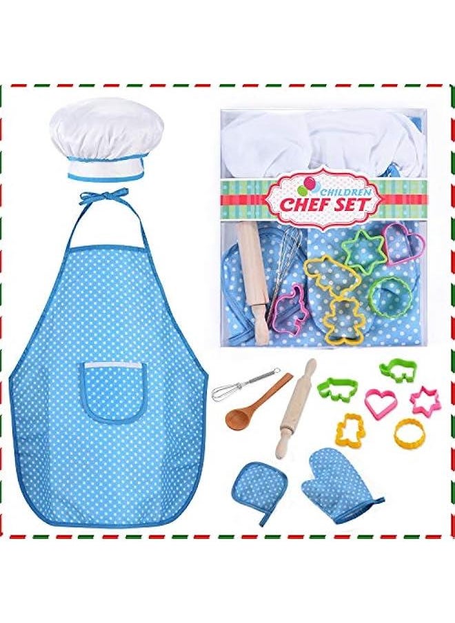 Chef Set for Kids - 13 Pcs Kids Cooking and Baking Set Includes Kids Apron, Chef Hat, Utensils, Cooking Mitt for Kids Chef Role Play Set , Gift for 3 Year Old Girls and up(Blue)