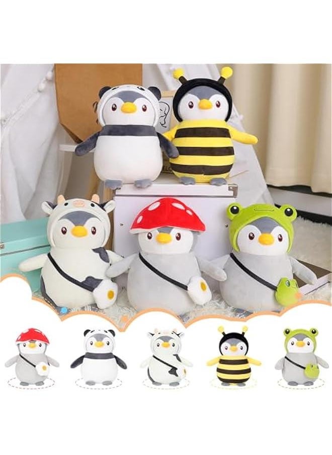 Cute Plush Penguin Stuffed Animal Pillow, 9.8 Soft Kawaii Penguin Plushies with Cow Outfit Gifts for Kids