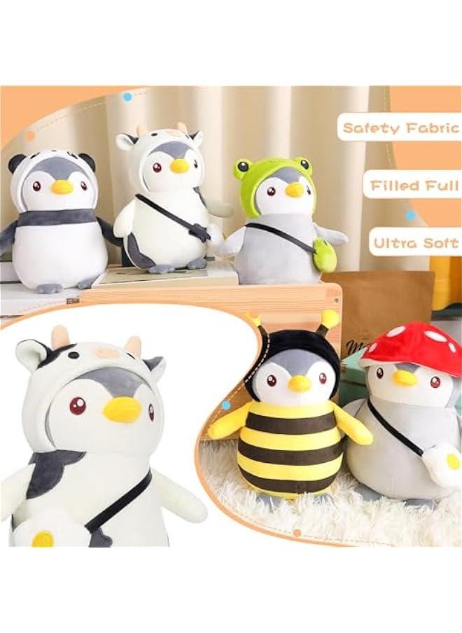 Cute Plush Penguin Stuffed Animal Pillow, 9.8 Soft Kawaii Penguin Plushies with Cow Outfit Gifts for Kids