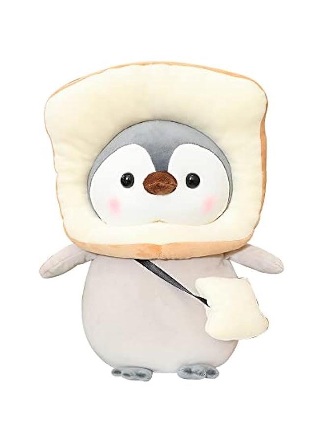 Cute Plush Penguin Stuffed Animal Pillow, 9.8 Soft Kawaii Penguin Plushies with Costume Toast Outfit Gifts for Kids