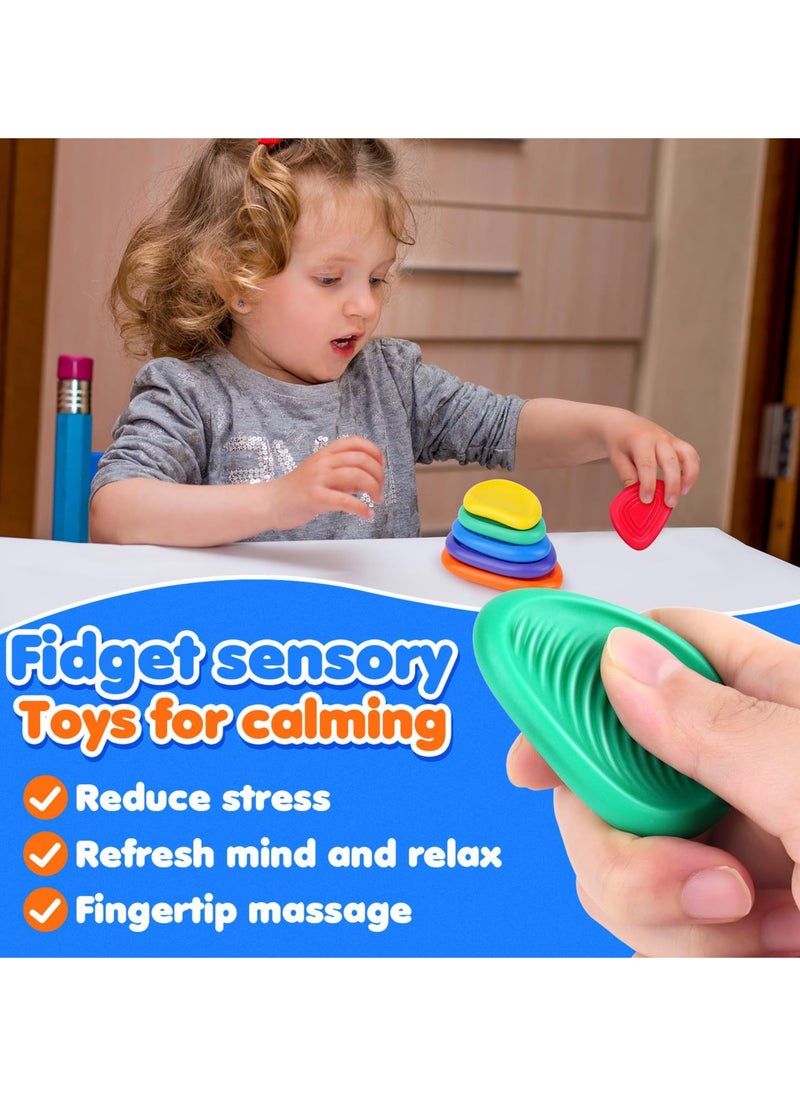 Calming Sensory Toys for Fun & Learning, Safely Designed Stress Relief Stone Toy, Soft Textured Worry Stone for Autism Kids, Baby Sensory Toys, Brightly Colored Montessori Bath Toys for Babies 3-12 Months