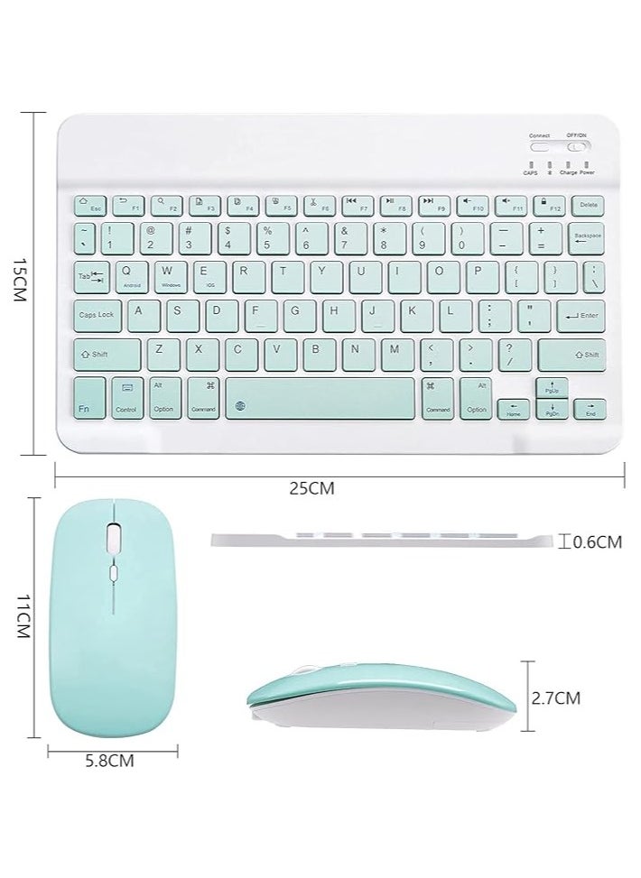 Arabic and English Bluetooth Keyboard and Mouse Combo, Ultra-Slim Portable Compact Wireless Mouse Keyboard Set for IOS Android Windows Tablet Phone iPhone iPad Pro Air Mini (Green)