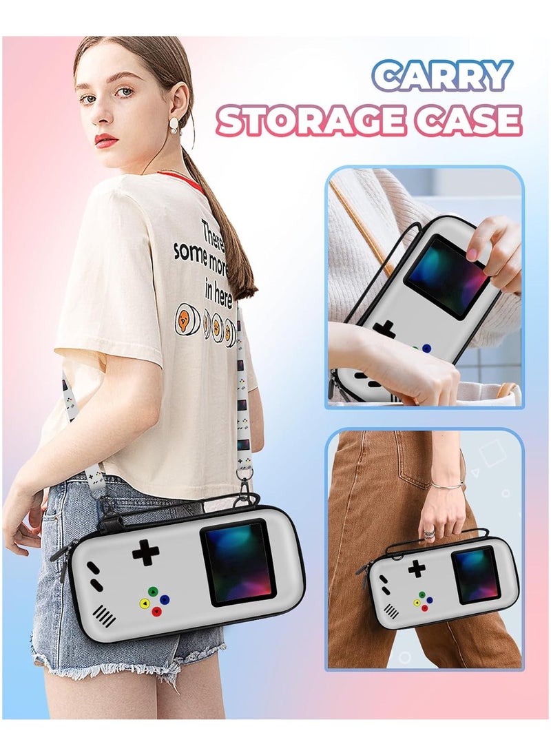 Carrying Case for Nintendo Switch OLED, Retro Design Protective Hard Shell Cover, Cute Game Storage Bag with Strap for Switch 2017/Oled 2021