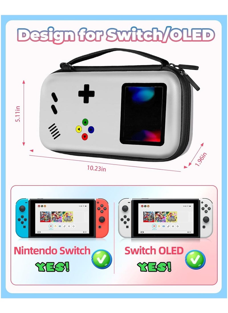 Carrying Case for Nintendo Switch OLED, Retro Design Protective Hard Shell Cover, Cute Game Storage Bag with Strap for Switch 2017/Oled 2021